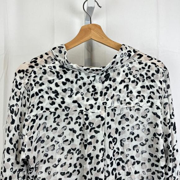 CLOTH & STONE Anthropologie Animal Print High Low Button Up Shirt White Gray S - Picture 6 of 10
